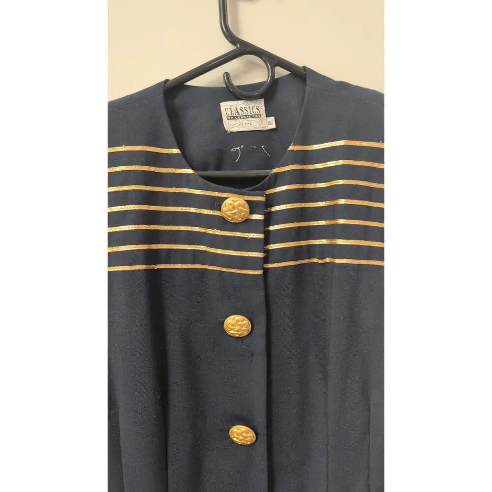 Vintage Leslie Faye Navy Blazer Dress Gold Buttons Size 12 Classic Power Dress - Picture 3 of 4